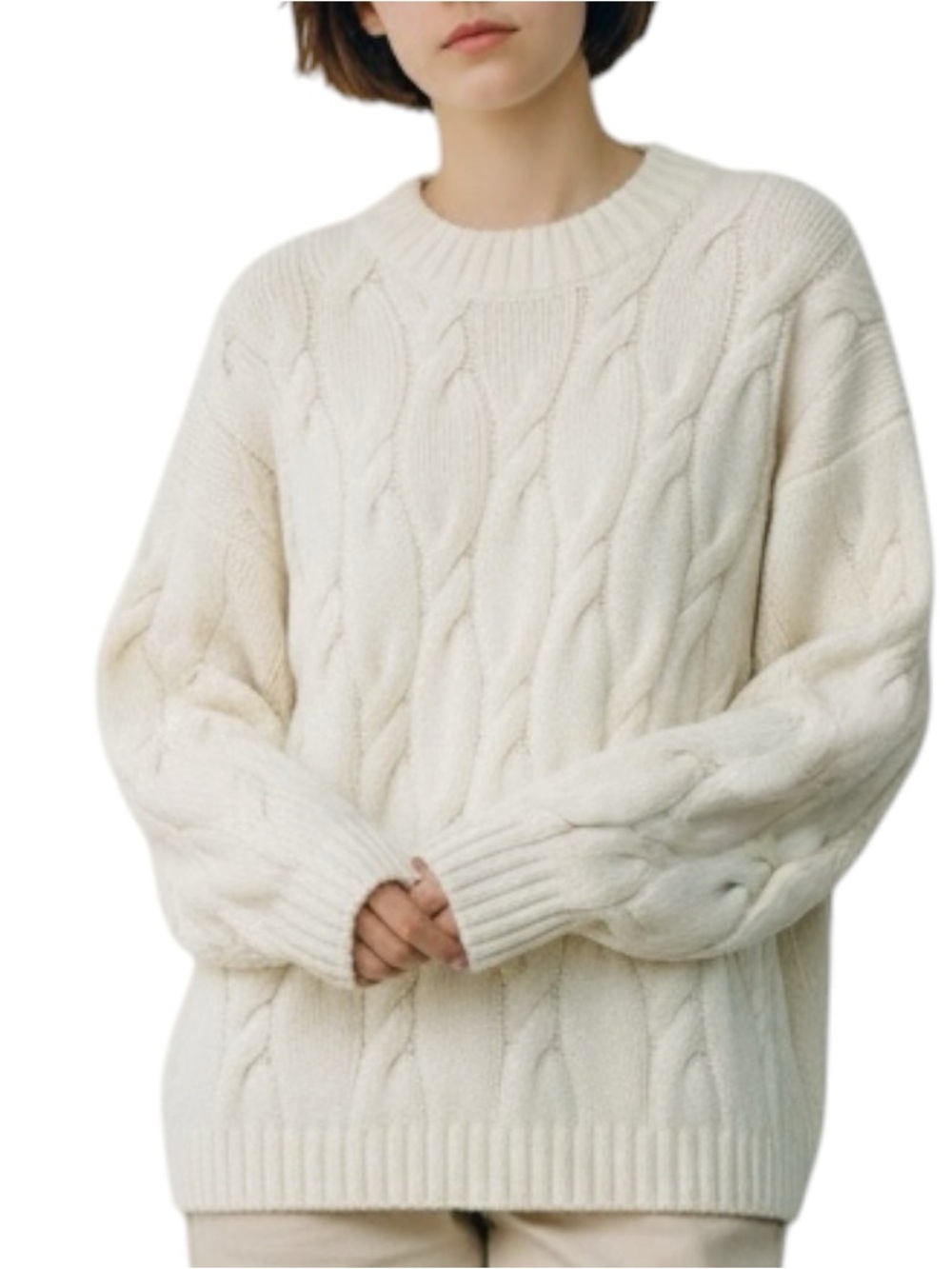 LANDS’ END Cable Knit Sweater in Winter White Size Large (14-16)